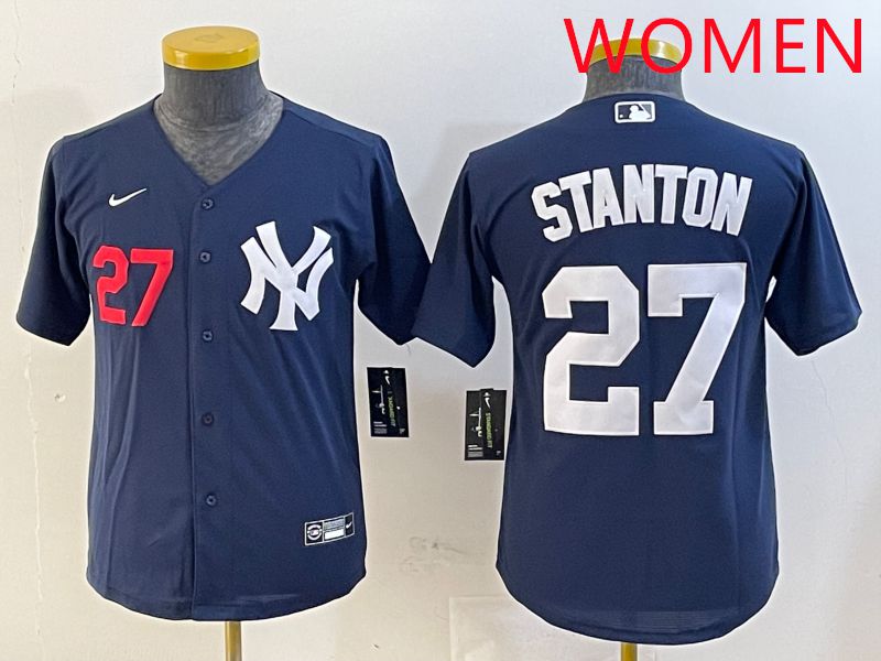 Women New York Yankees #27 Stanton Blue Game 2025 Nike MLB Jersey style 2